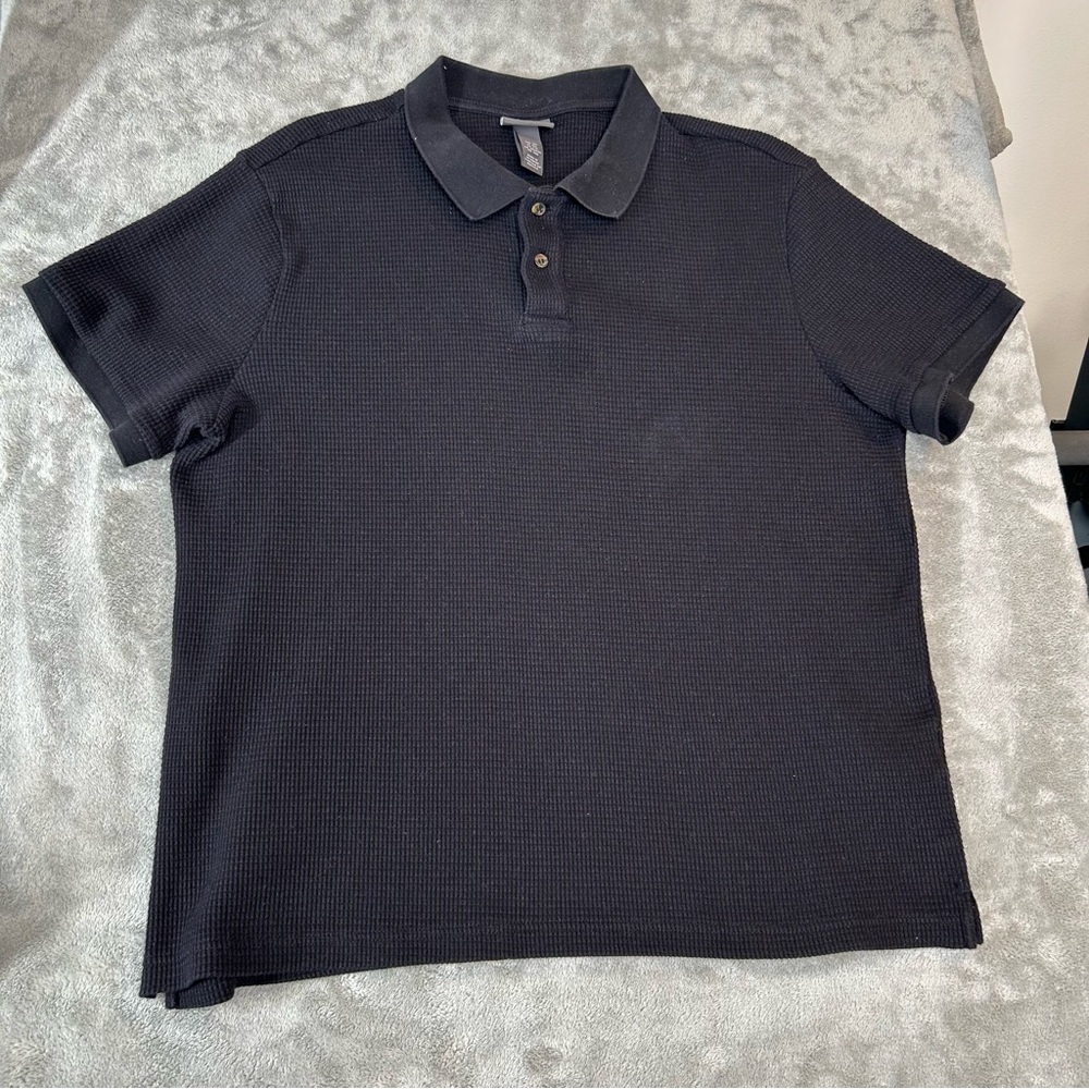H&M textured knit top men's polo sleeve 2-button, collar Size‎ 2XL